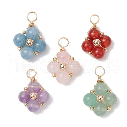 Natural Mixed Gemstone Round Copper Wire Wrapped Pendants PALLOY-JF03047-1
