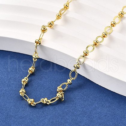 Brass Oval and Rondelle Link Chain Necklaces NJEW-M108-32G-1