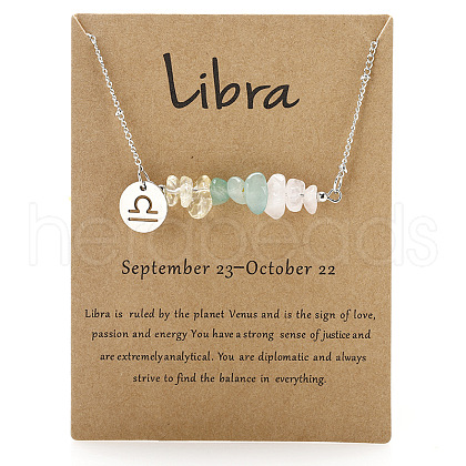 Natural Green Aventurine & Citrine & Quartz Crystal Chip & Alloy Constellation Pendant Necklaces WGB0CBC-11-1