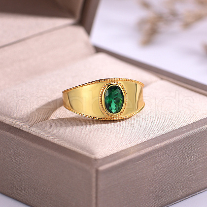 Brass Pave Green Cubic Zirconia Finger Rings JX3292-1