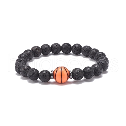 Natural Lava Rock & Synthetic Hematite & Acrylic Beaded Stretch Bracelet BJEW-JB08553-01-1