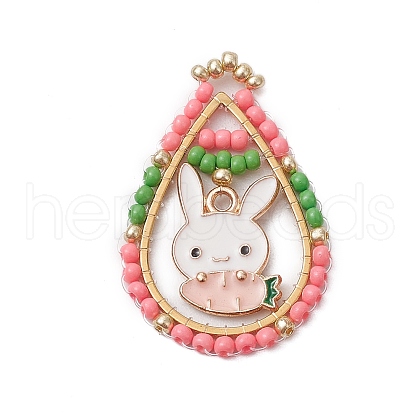 Easter Theme Glass Seed Beaded Teardrop with Rabbit Pendants PALLOY-MZ00580-03-1