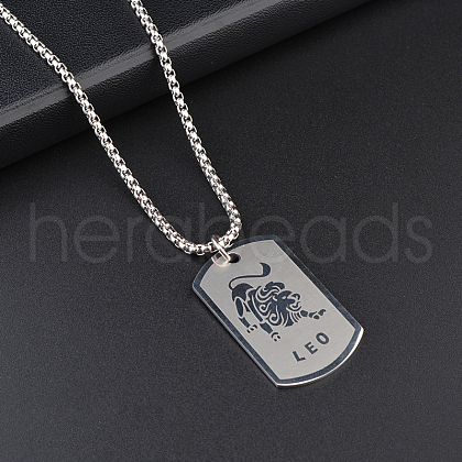 Rectangle with Constellation Alloy Pendant 316L Surgical Stainless Steel Chain Necklaces WG3A89F-06-1