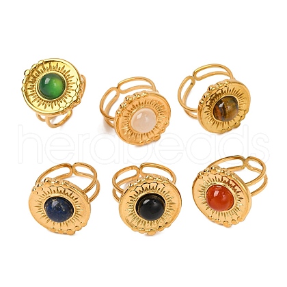 Natural Mixed Stone Finger Rings RJEW-Q822-28G-1