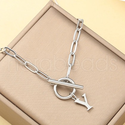 Stainless Steel Paperclip Chain Initial Necklaces with OT Clasps WGD6039-25-1