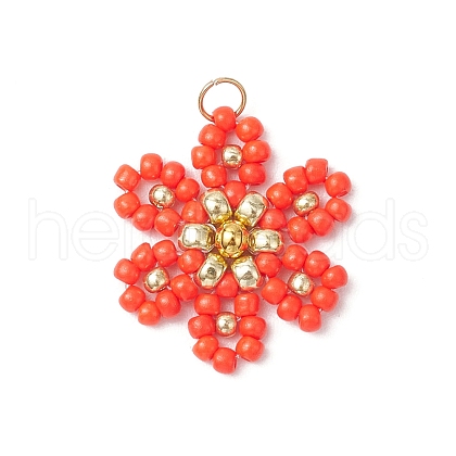 Glass Seed Beaded Flower Pendants PALLOY-MZ00712-03-1
