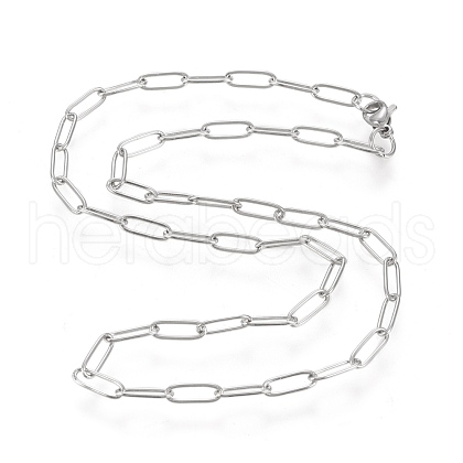 Non-Tarnish 304 Stainless Steel Paperclip Chain Necklace NJEW-M183-04P-1