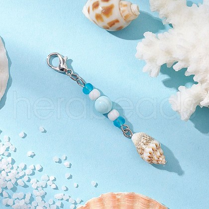 Ocean Theme Synthetic Turquoise Charm & Glass Beads Pendant Decorations HJEW-JM03155-03-1