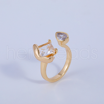 Brass Micro Pave Cubic Zirconia Cuff Rings for Women OB2242-1