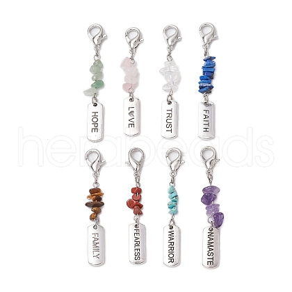 8Pcs 8 Styles Alloy Rectangle with Inspirational Word Pendant Decoration HJEW-JM02376-1
