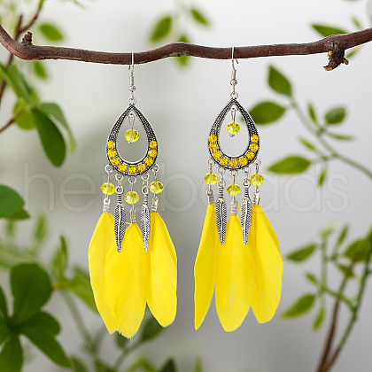 Alloy Rhinestone and Feather Dangle Earrings FS-WGBDF6F-01-1
