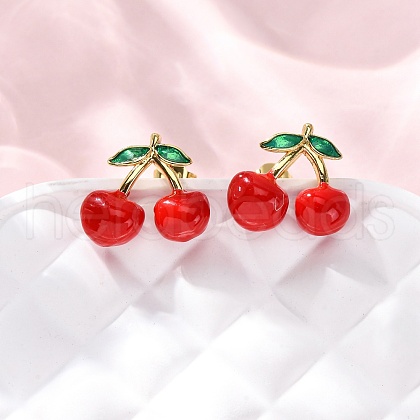 Brass Enamel Stud Earrings EJEW-D322-06G-03-1