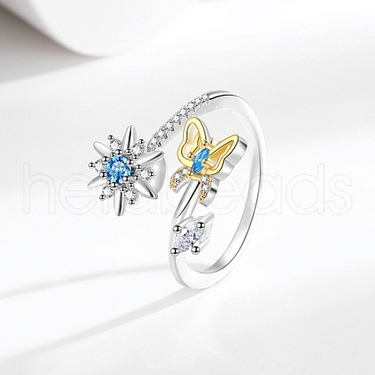 Brass Micro Pave Cubic Zirconia Rotating Cuff Rings for Women RJEW-C132-06P-1