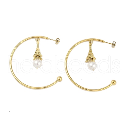 Ion Plating(IP) 304 Stainless Steel C-Shaped with Eiffel Tower Stud Earrings for Women EJEW-K281-33G-1