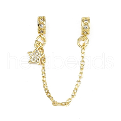Brass Pave Clear Cubic Zirconia European Safety Chains with Charms KK-L236-16B-G-1