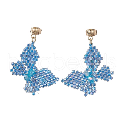 Glass Seed Beaded Dangle Stud Earrings EJEW-MZ00168-02-1
