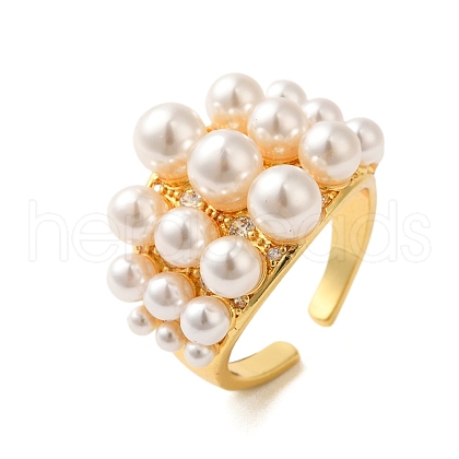 Brass Micro Pave Clear Cubic Zirconia Open Cuff Rings RJEW-A048-01G-1