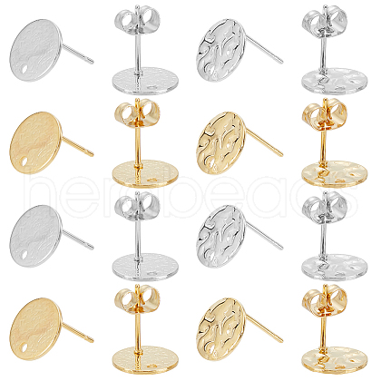 8Pcs 4 Styles 201 Stainless Steel Flat Round Stud Earring Findings STAS-LP0001-18-1