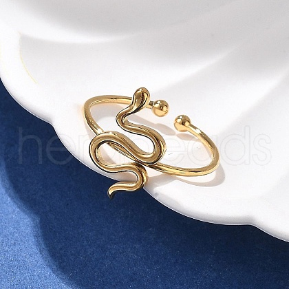 Snake 304 Stainless Steel Open Cuff Ring for Women RJEW-M049-02G-1