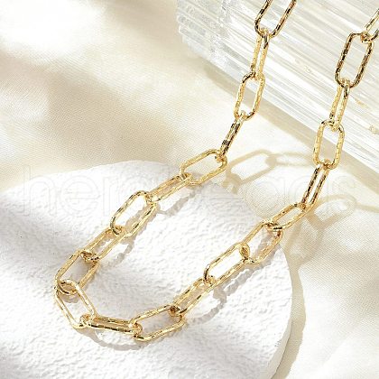 Brass Textured Paperclip Chain Necklaces NJEW-A042-15G-1