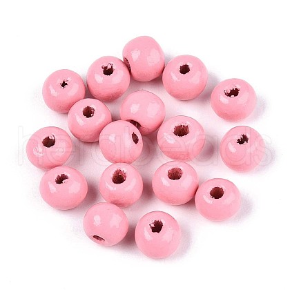 Spray Painted Round Natural Schima Wood Beads WOOD-A018-6mm-06-1