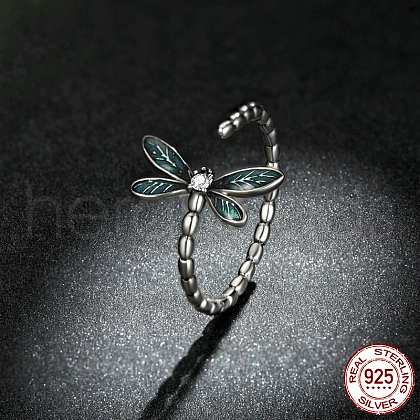 Dragonfly 925 Sterling Silver Enamel Micro Pave Clear Cubic Zirconia Cuff Rings for Women FS-WG14241-01-1