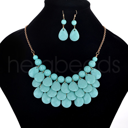 Fashionable Beach Style Acrylic Teardrop Dangle Earrings & Bib Necklaces Sets FS-WG62A33-05-1