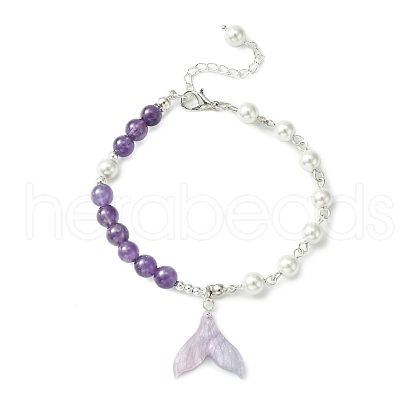 Cellulose Acetate(Resin) Whale Tail Charm Bracelet BJEW-TA00350-1