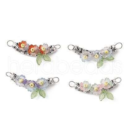 Alloy Curved Tube Wrapped Acrylic & Resin Flower Connector Charms PALLOY-JF03890-1