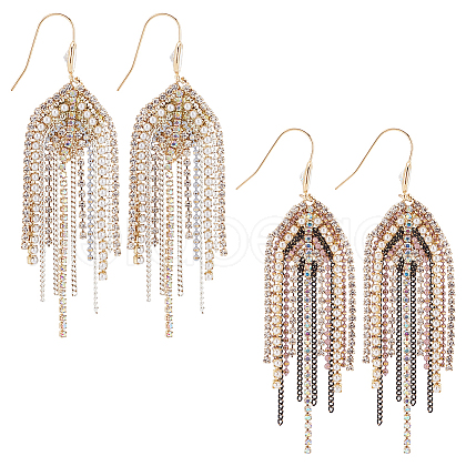 ANATTASOUL 2 Pairs 2 Colors Natural Pearl Beaded & Rhinestone Chains Tassel Earrings EJEW-AN0004-23-1