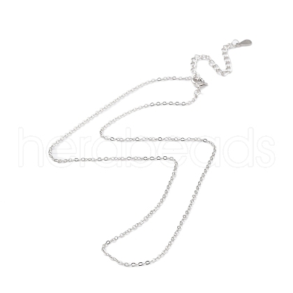 Anti-Tarnish Rhodium Plated 925 Sterling Silver Flat Cable Chain Necklace NJEW-A011-01B-P-1