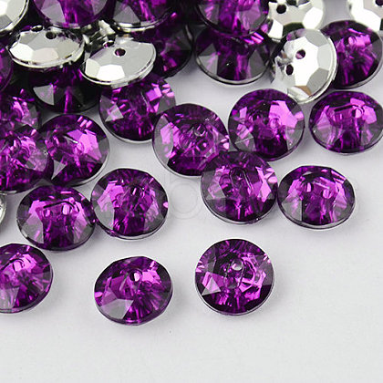 2-Hole Taiwan Acrylic Rhinestone Flat Round Buttons BUTT-F015-10mm-05-1