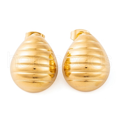 Ion Plating(IP) Teardrop 304 Stainless Steel Stud Earrings for Women EJEW-L272-023G-1