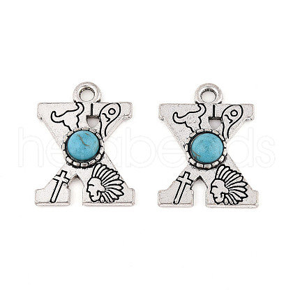 Synthetic Turquoise & Alloy Pendants PALLOY-H146-01AS-X-1