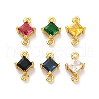 Brass Cubic Zirconia Rhombus Connector Charms KK-F894-12G-1