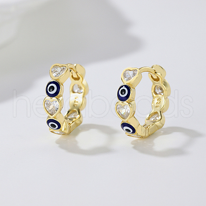 S925 Sterling Silver Heart with Evil Eye Hoop Earrings FZ8040-1-1
