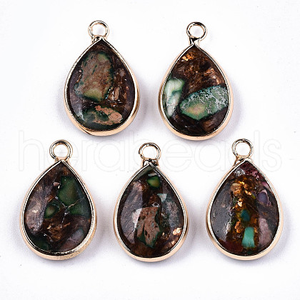 Teardrop Assembled Synthetic Bronzite and Regalite/Imperial Jasper Pendants G-N330-022-D04-1