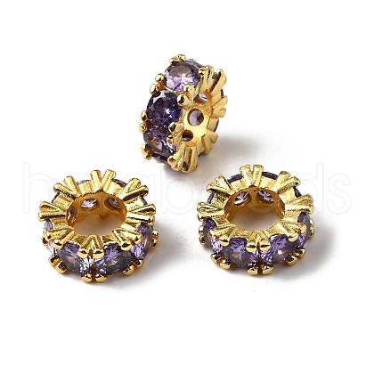 Large Hole Ring Brass Micro Pave Cubic Zirconia Spacer Beads ZIRC-L041-18I-1