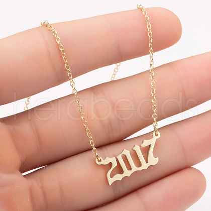 2017 Birth Year Number 201 Stainless Steel Pendant Cable Chain Necklaces FS-WGB5F08-62-1