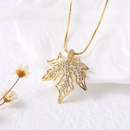 Brass Micro Pave Clear Cubic Zirconia Pendant Necklaces for Women NJEW-D305-03G-02-1