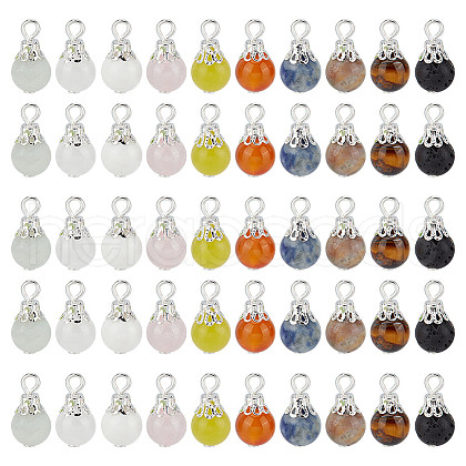 100Pcs 10 Styles Natural Mixed Gemstone Pendants PALLOY-GO00003-1