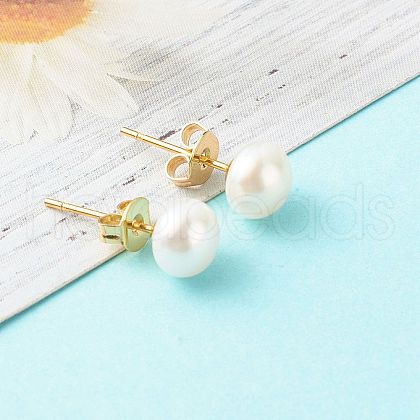 Mother's Day Jewellery Natural Pearl Rondelle Stud Earrings EJEW-JE04585-03-1