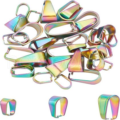 Unicraftale 30Pcs 3 Style Ion Plating(IP) 304 Stainless Steel Snap on Bails STAS-UN0028-06-1