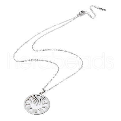 Non-Tarnish 201 Stainless Steel Sun with Moon Phase Pendant Necklace with Cable Chains NJEW-Q317-04P-1