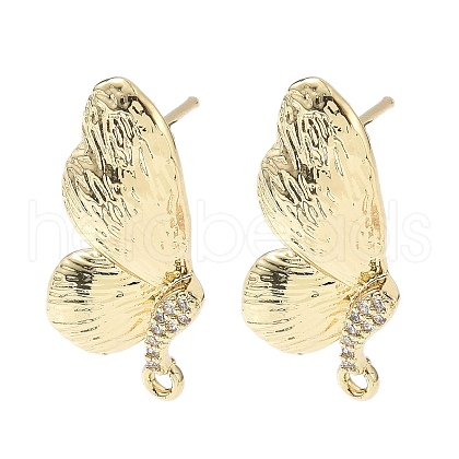 Brass Micro Pave Clear Cubic Zirconia Stud Earring Findings KK-Z106-02G-06-1