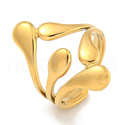 Ion Plating(IP) 304 Stainless Steel Teardrop Open Cuff Ring for Women RJEW-A043-14G-1