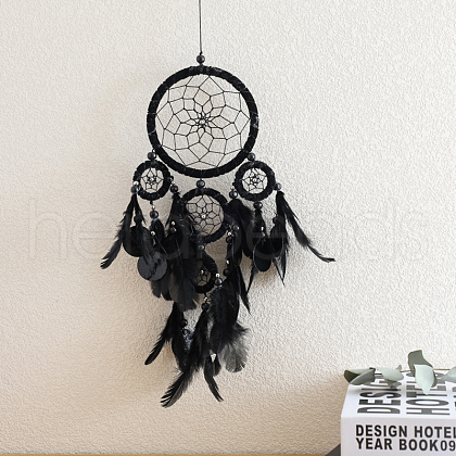 Woven Web/Net with Feather Pendant Decorations DARK-PW0001-097B-1
