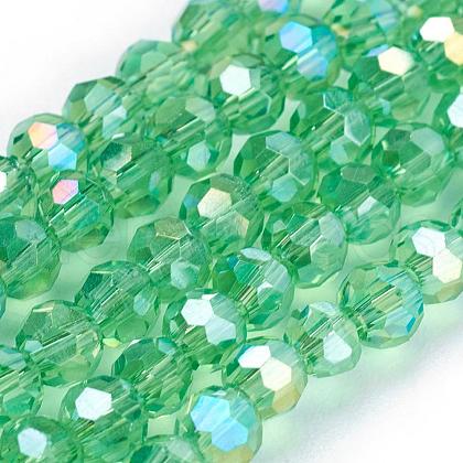 Faceted(32 Facets) Round Electroplate AB Color Plated Glass Beads Strands X-EGLA-D021-33-1