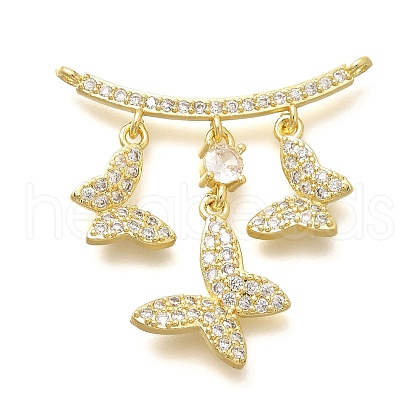 Brass Micro Pave Clear Cubic Zirconia Butterfly Connector Charms KK-M309-24G-1