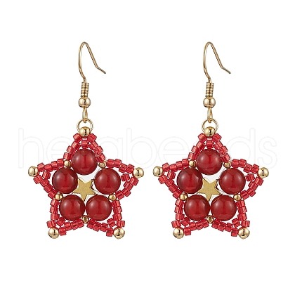 Natural Carnelian Dangle Earrings EJEW-JE06238-02-1